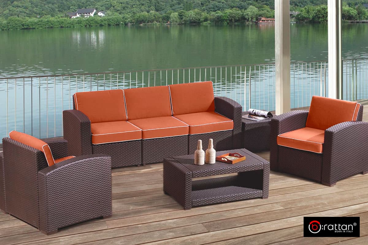 Комплект мебели RATTAN Premium 5 венге оранжевые подушки